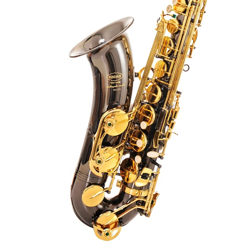 Wholesale B-flat Tenor Saxophone Instrument Black Nickel Gold Double Reinforcement Black Nickel Gold