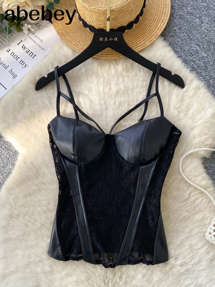 

2026 New White/Black Elegant Hollow Lace Camisole Sleeveless Tanks Lace Corset Sweet Slim Fit Crop Tops Ladies