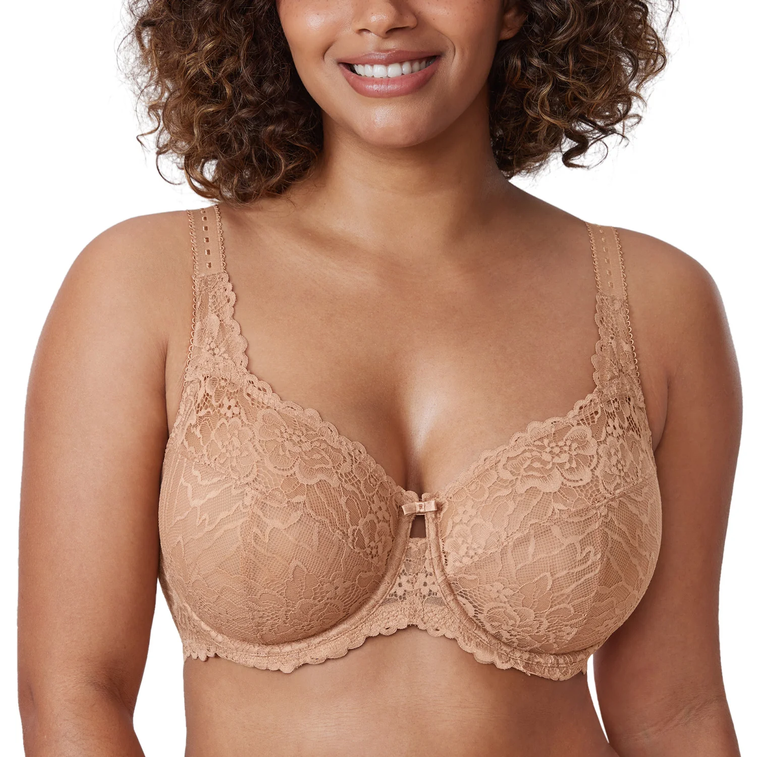 Women\'s Sexy Transparent Plus Size Minimizer Full Coverage Unlined Underwire Lace Bra