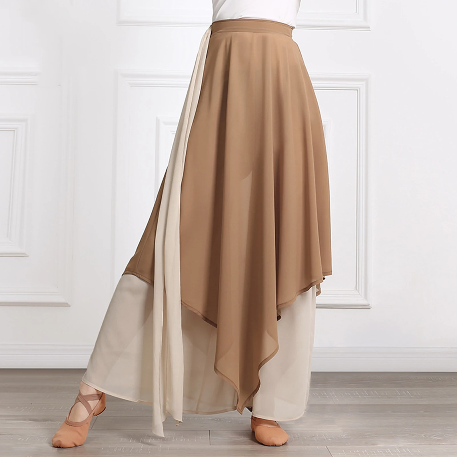 Womens Chiffon Culottes Wide-Leg Irregular Skirted Pants Classical Dance Practice Training Performance Pantskirt