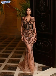 Sexy Deep V-neck Evening Dress Vintage Illusion Mermaid Customized Luxury Sequins Beaded Cocktail Gown Vestido De Novia