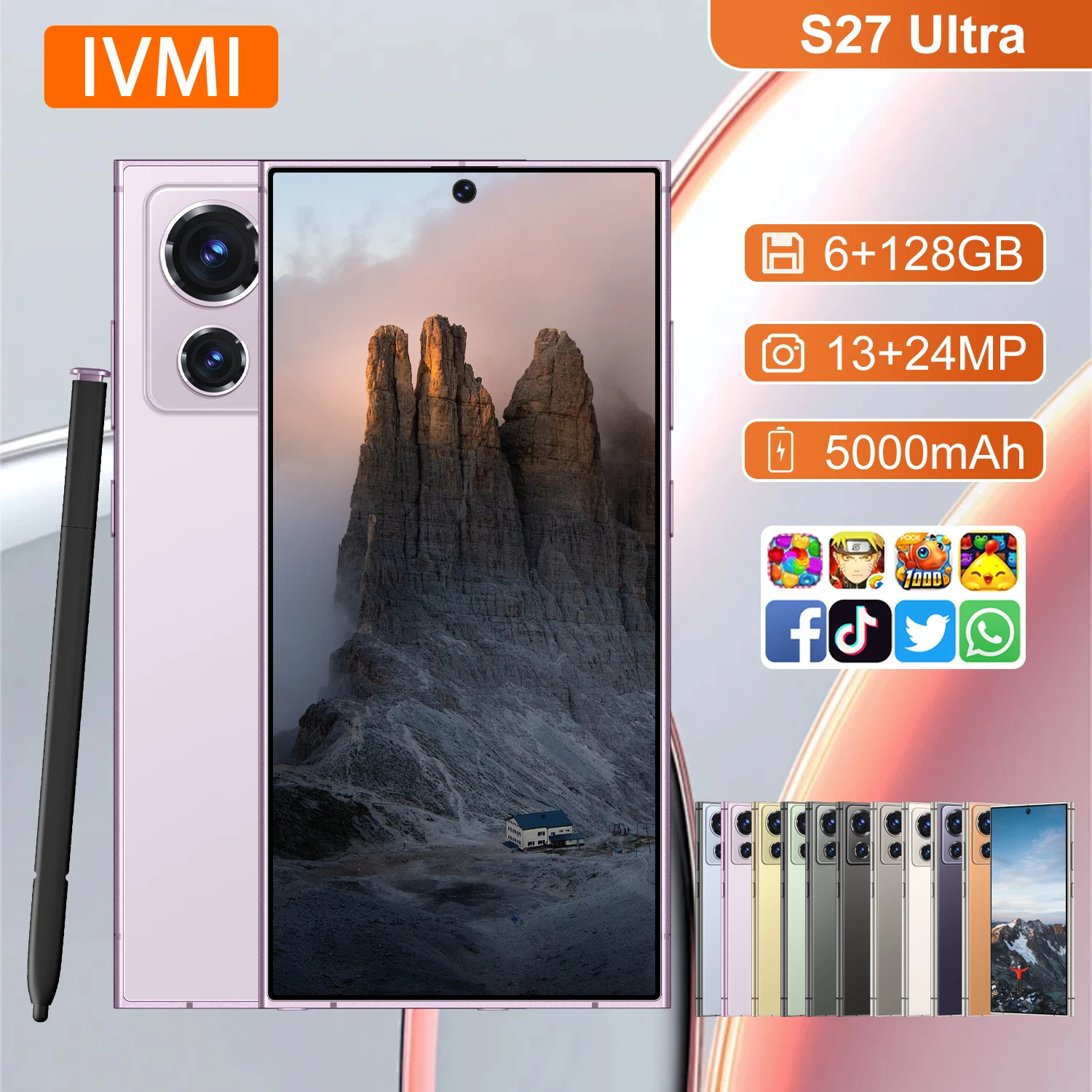 هاتف IVMI S27 Ultra الذكي، ذاكرة وصول عشوائي 6 جيجابايت + ذاكرة تخزين 128 جيجابايت، كاميرا 13+24 ميجابكسل، شاشة 6.9 بوصة، نظام أندرويد 12، شبكة الجيل الرابع 4G، غير مقفل، شريحتين، هاتف محمول عالمي رخي