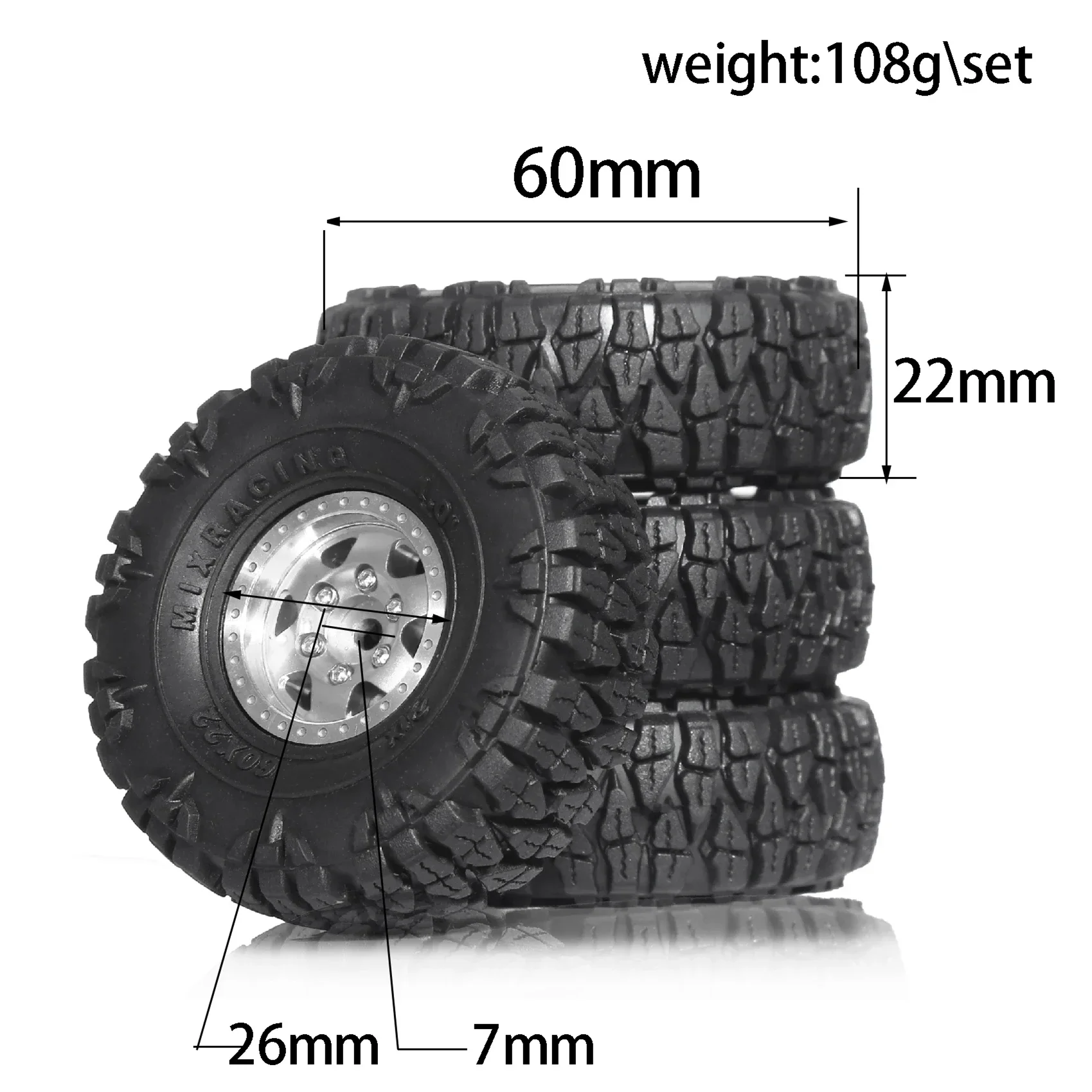 4pcs 60mm 1.0" Metal Beadlock Wheel Tire Set For 1/18 1/24 RC Crawler Car TRX4M SCX24 AX24 FCX24 Upgrade Parts Accessories