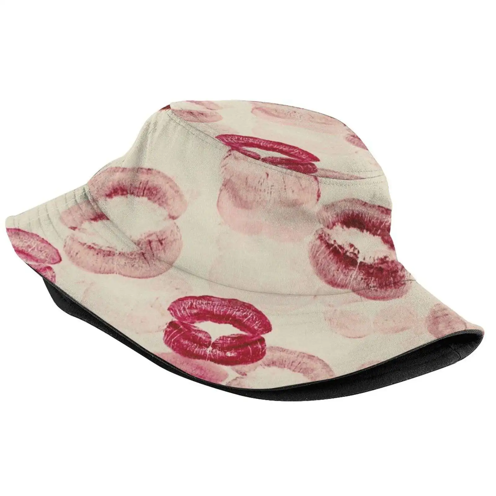 Kisses Pattern Red Pink Lipstick Aesthetic Pinterest Coquette Dollette Sun Cap Fisherman Hat Bucket Hats Aesthetic Pink Red