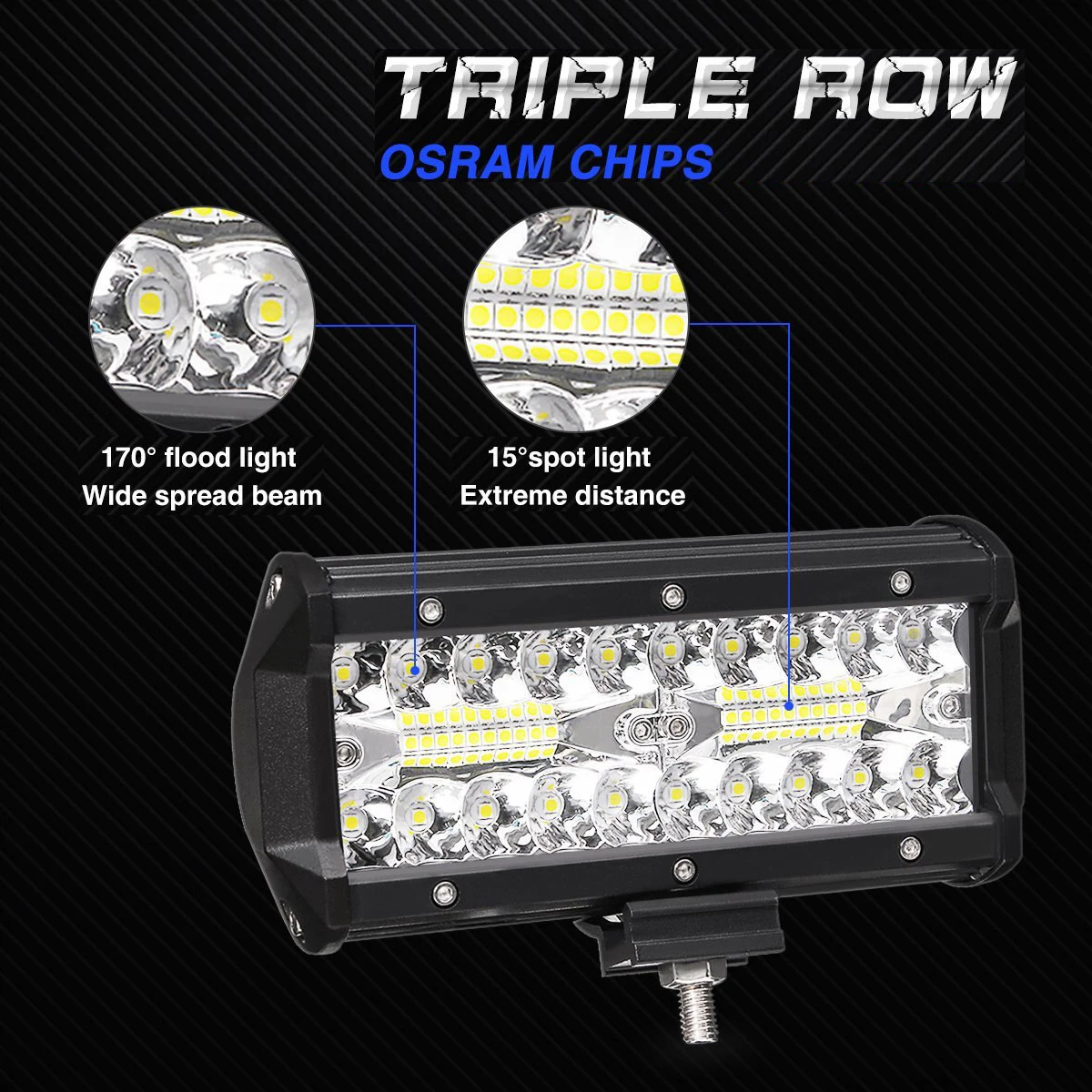 Barres lumineuses à LED ChlorLed, faisceau ponctuel, conduite de travail, bateau tout-terrain, voiture, tracteur, camion, SUV, RL, 12V, 24V, 7 pouces, 120W