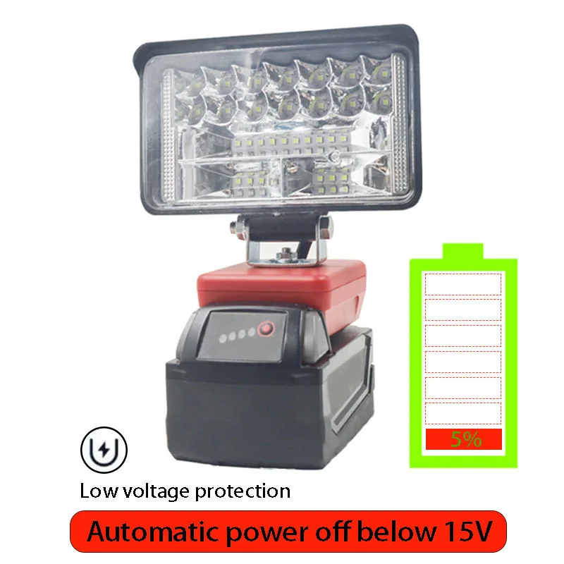Car LED Work Lights Flashlights Electric Torch Spotlight Lamp for Milwaukee 18V Li-ion Battery for M18 High and Low Beam Control