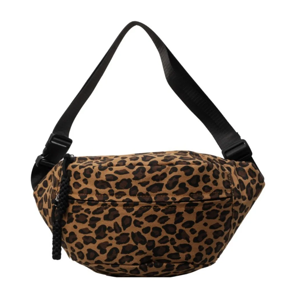 

Large Capacity Leopard Print Chest Bag Adjustable Strap Zipper Canvas Waist Bag Fanny Pack Multi Functional Sports Shoulder Bag