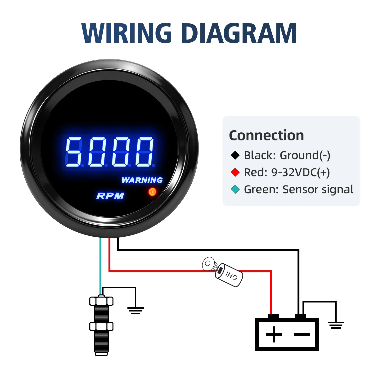 Universal Car RPM Meter 0-9999RPM 52MM Tachometer Gauge Car Engine Digital Blue LED Display Smoke Lens Blue Light 12V DC view 2