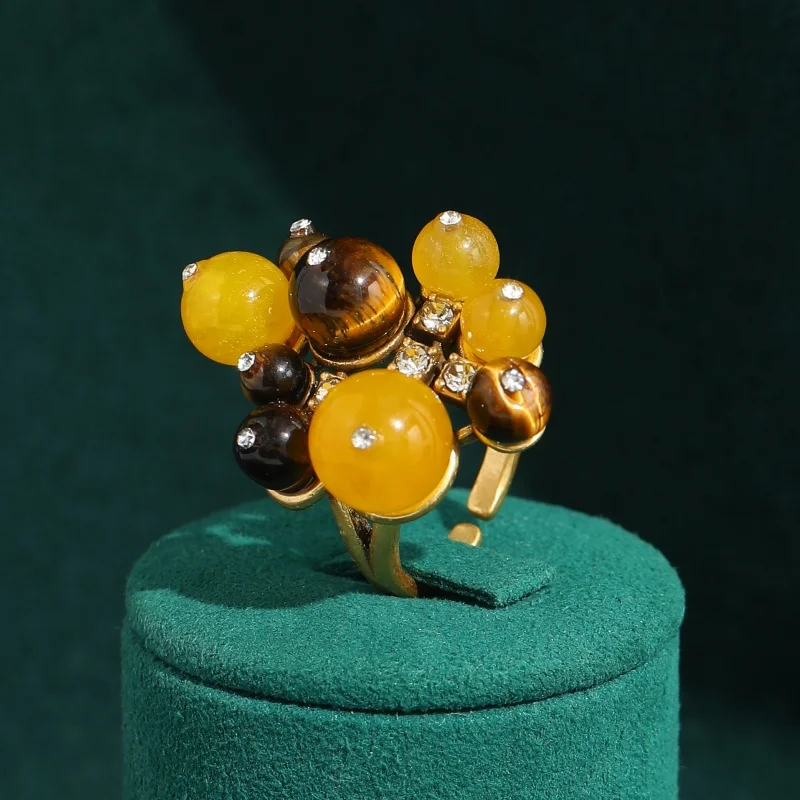 

Vintage Tiger Eye Stone Rings Round Beeswax Yellow Antique Gold Plated High Quality Woman Accessories Jewelry Bridesmaid 2026