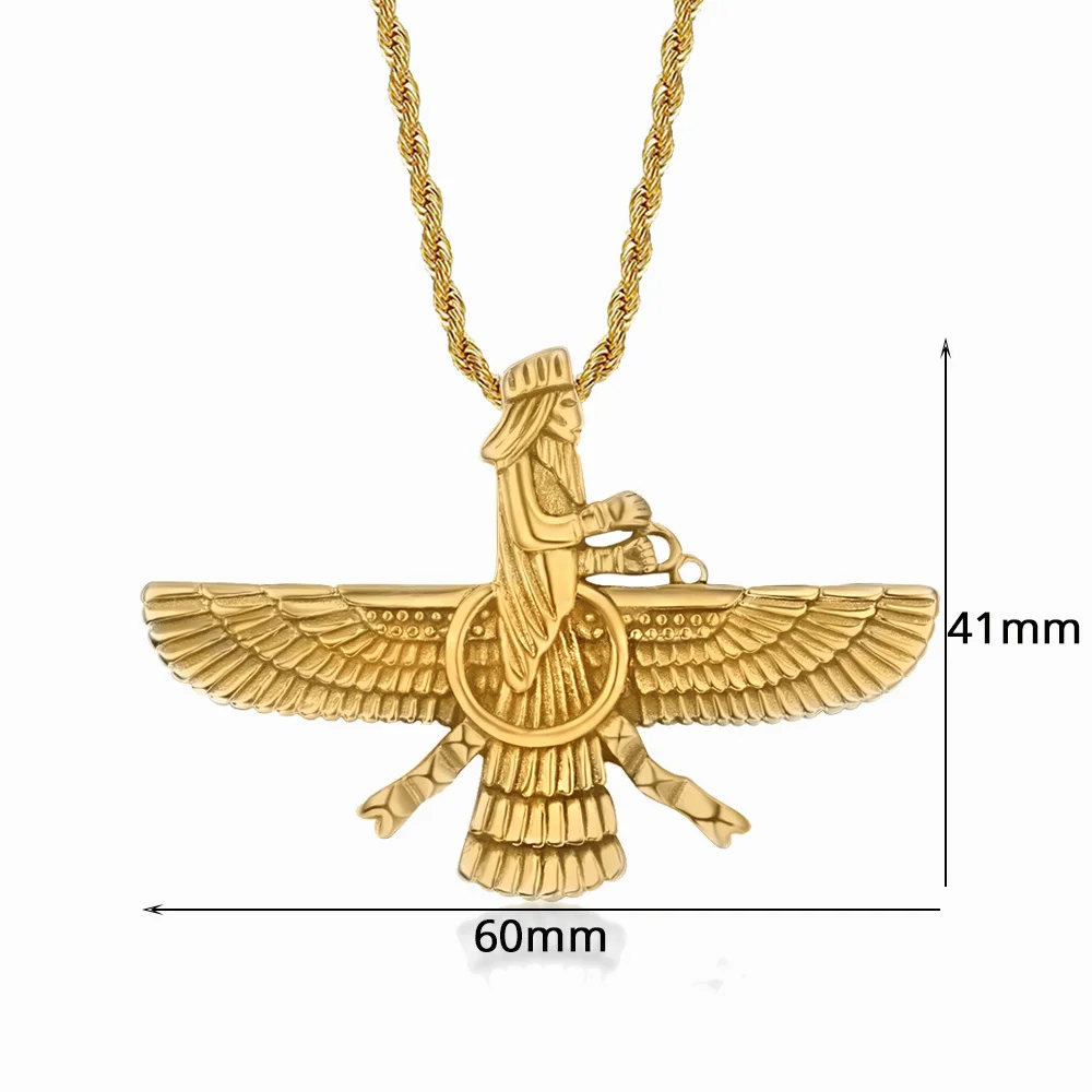 فاسق موضة إيران Faravahar Ahura مازدا الزرادية قلادة الذهب اللون حبل من الفولاذ المقاوم للصدأ سلسلة قلادة للرجال مجوهرات هدية
