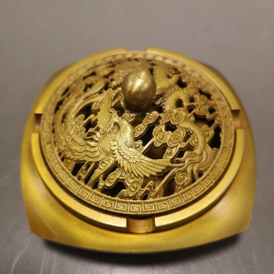 Gold Dragon Pattern Incense Burner Vintage Brass Ashtray with Lid Home Decor Accessories Christmas Gift Ornament