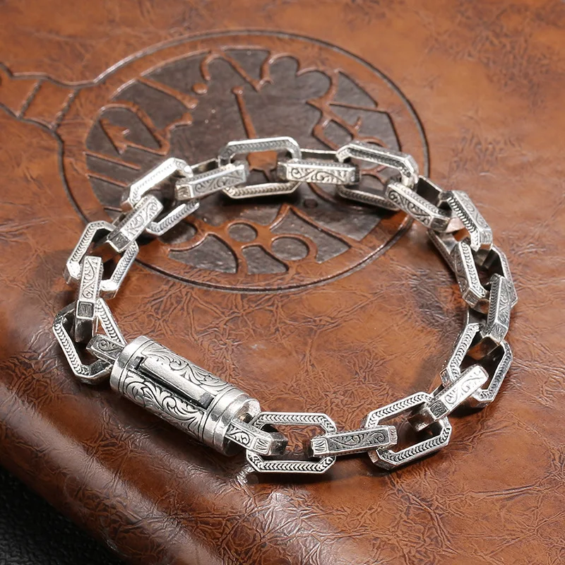 QN Silver Color Rattan Grass Pattern Bracelet Creative Design Personalized Retro Handmade Aggressive Fashion Bracelet  Jewelry