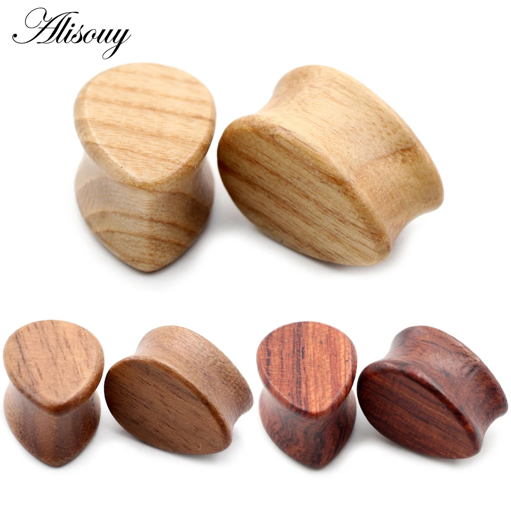 Alisouy 1pc Teardrop Water Drop Natural Wood Ear Plug Tunnel Earring Guages Stretcher Expander Women Men Piercing Body Jewelry