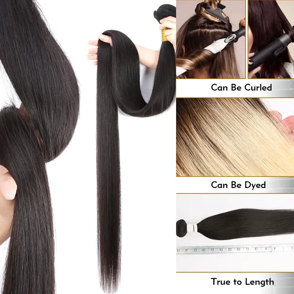 Extensiones de cabello humano brasileño, mechones de pelo liso de hueso de 10-32 pulgadas, 100% tejido, virgen, 1/3/4 piezas