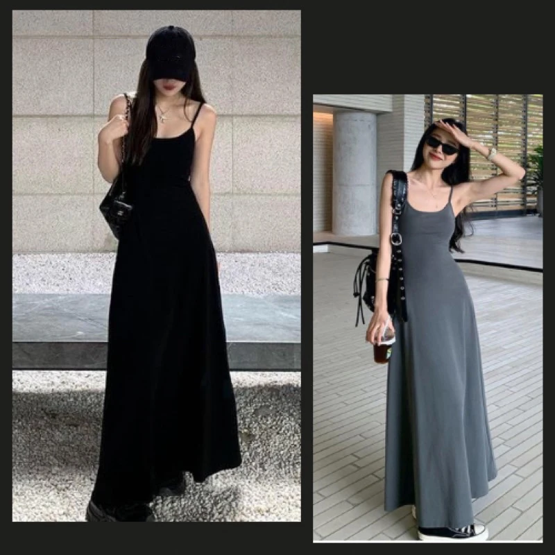 

Spaghetti Strap Dresses Women Retro Sexy Slim Simple Daily Streetwear Ulzzang Midi Trendy Pure Vestidos Summer Ladies Sleeveless