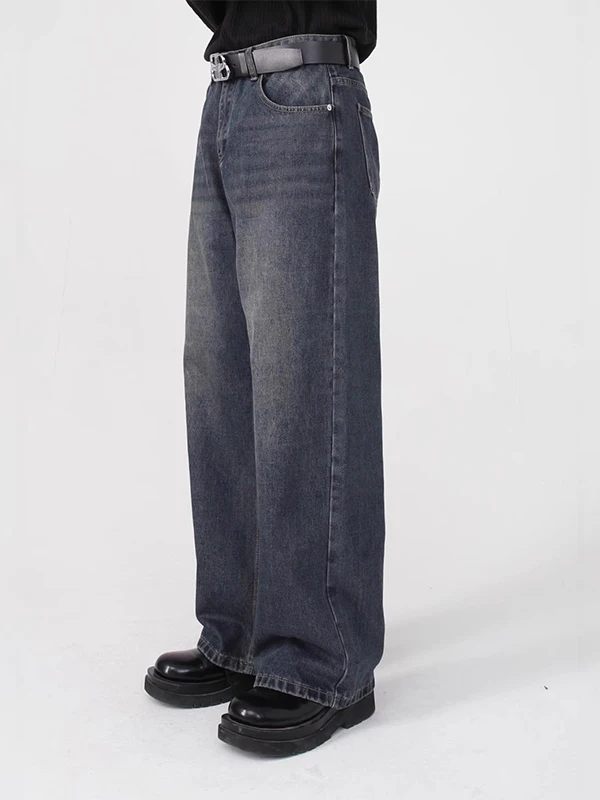 

Retro Waed Blue Men's Jeans Straight Leg Loose American Sle Wide Leg Floor-Length Trousers ular Men's Pants