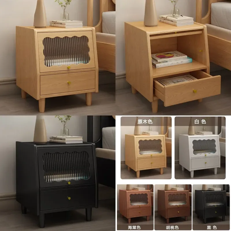 for Pure Solid Wood Bedside Table Modern Simple Small Household Bedroom Middle Antique Walnut Color Master Bedroom Nightstand