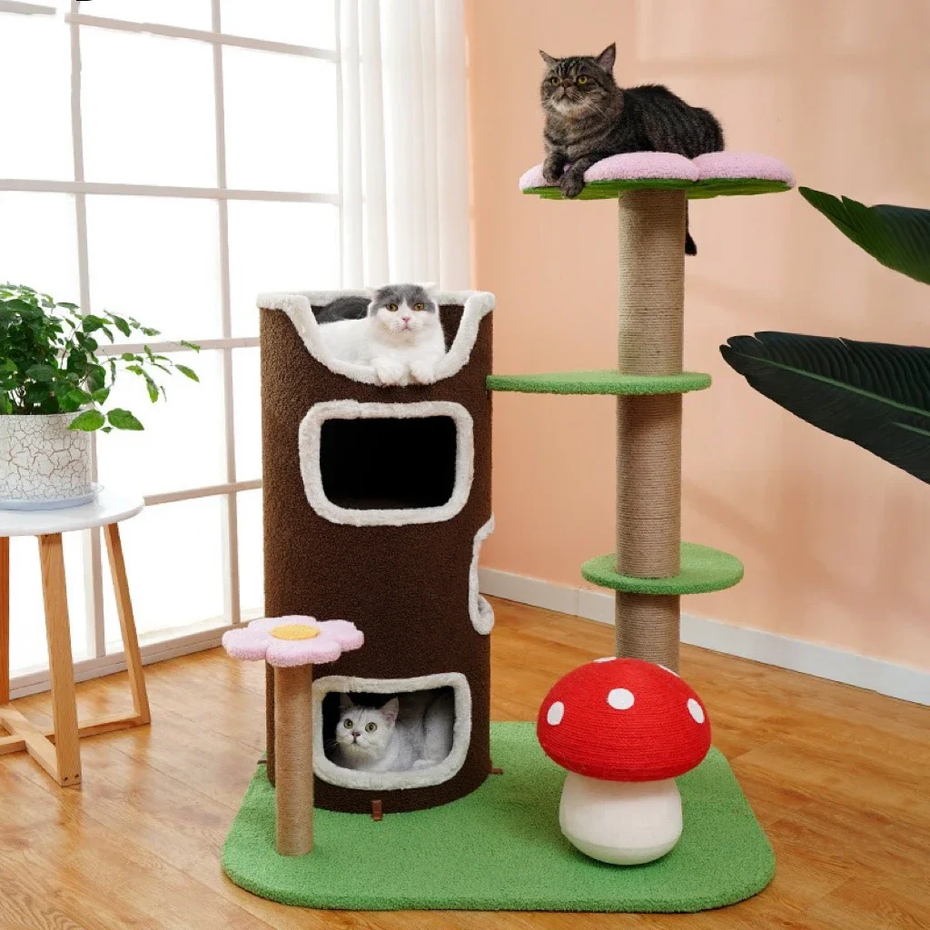 Small Cat tree cat nest sisal hemp column scratch column solid wood jumping platform corrugated