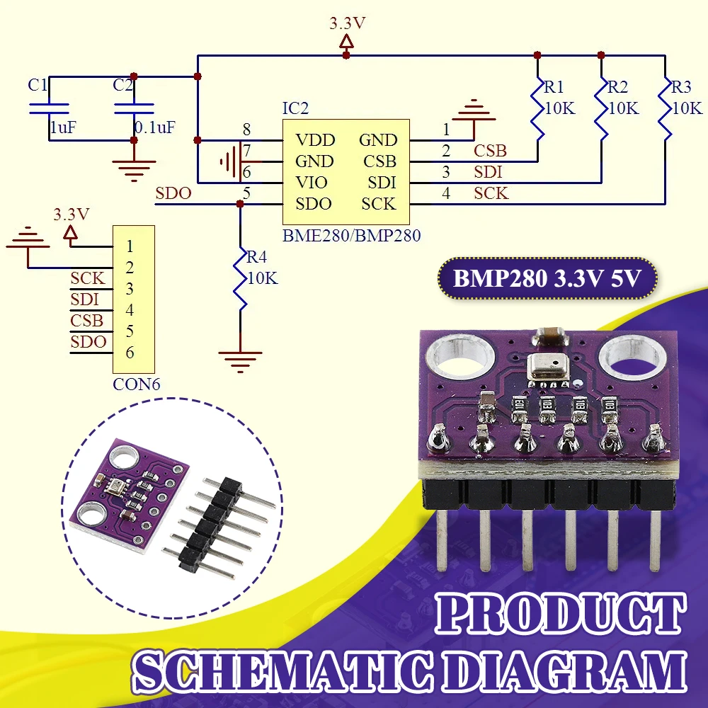 Gy bmp280 5V Temperatur luftdrucks ensor bme280 i2c spi 1,8-5V GY-BMP280-3,3 V baro metrisches digitales Sensor modul für Arduino – Detail 13