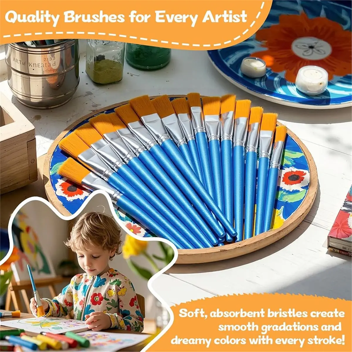 Big Discount 40-Piece Large Acrylic Paint Brushes Set, 0.8 Inch Craft Brushes for Oil, Watercolor, and Body Painting