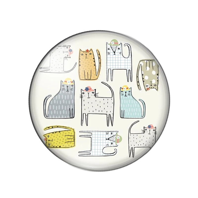 10pcs Cartoon Cat Animal Pattern 10/12/14/16/18/20/25mm Handmade Photo Glass Cabochons Pattern Domed Jewelry Making Accessories