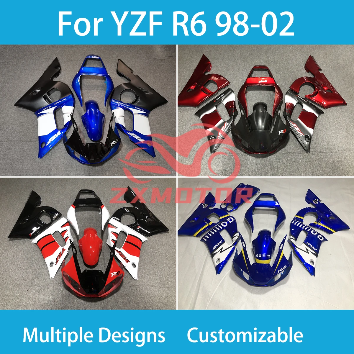 Dirt Bike Fairng Kit for Yamaha YZF R 6 1998 1999 2000 2001 2002 Refitting Motorcycle Racing Body Parts Fairings R6 98 99-02 New