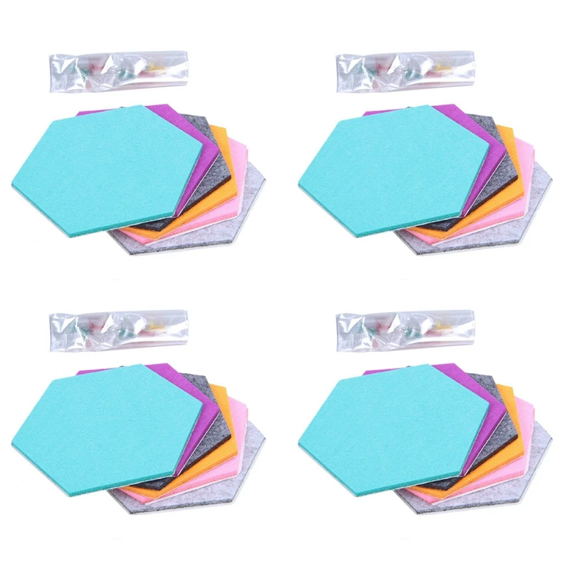 

Set Of 24 Hexagon Felt Pin Board Self Adhesive Bulletin Memo Photo Cork Boards Colorful Foam Wall Decorative Tiles