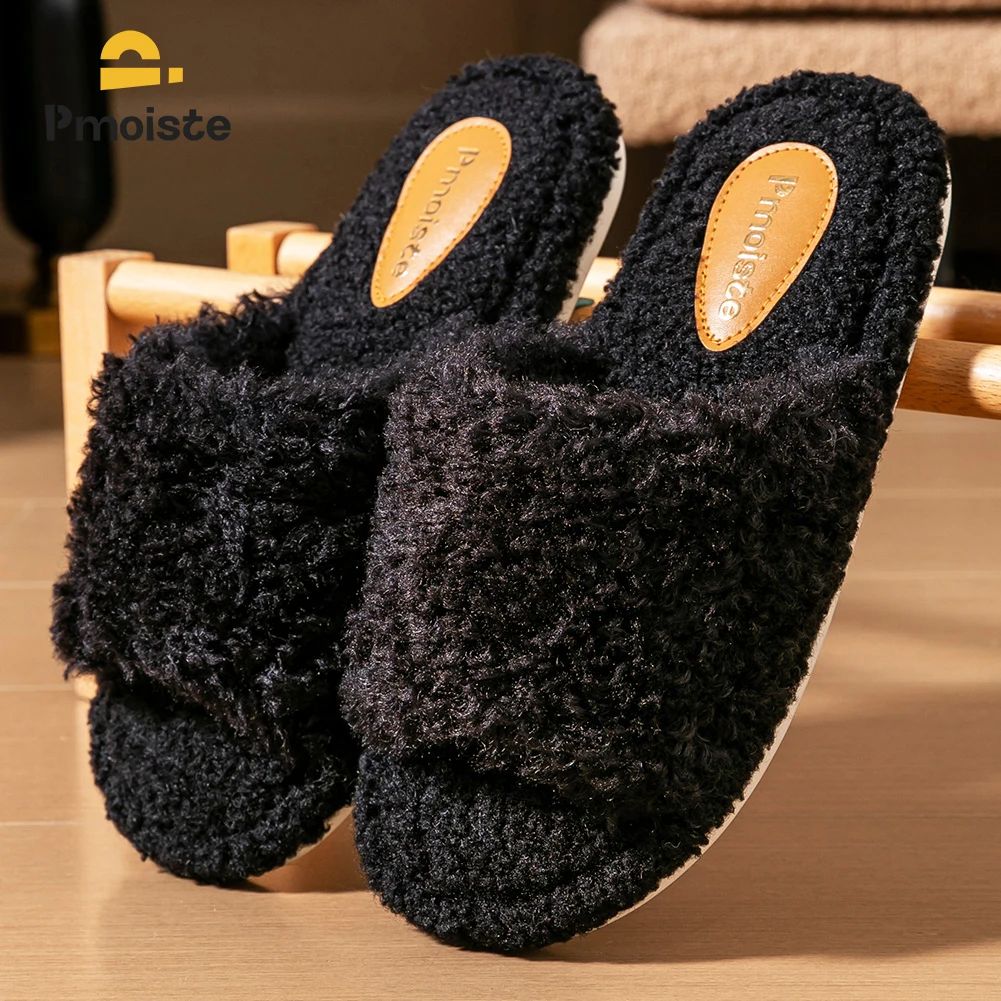 شباشب غامضة للنساء غير قابلة للانزلاق نعل TPR من إسفنج الذاكرة قابلة للتنفس أحذية داخلية شتوية مريحة للمنزل الفاخر