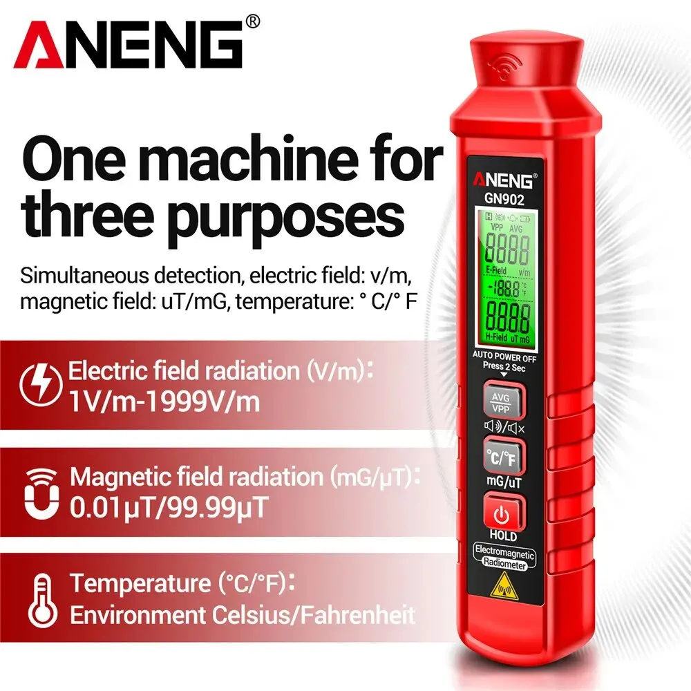 ANENG GN902 Electromagnetic Radiation Detector Portable LCD X Ray Testing Radioactivity Meter Temperature Tester Dosimeter Tools