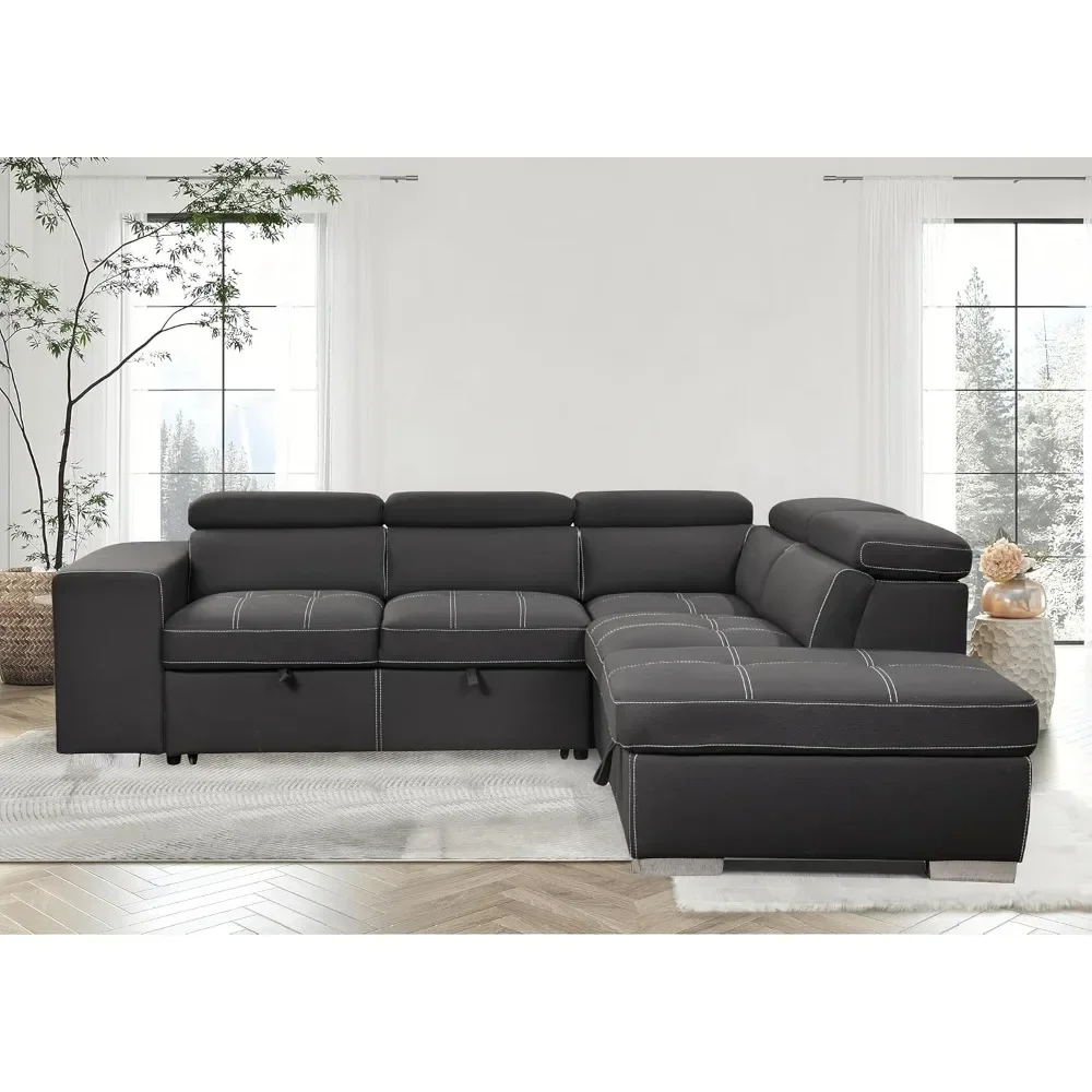 

5 Seats L Shaped Sectional Sofa Couch Microfiber Sectional Sleeper Sofa Couch Pull Out Bed with Right Facing Chaise