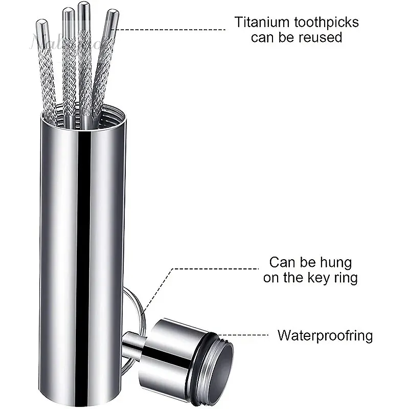 Stainless Steel Toothpick Set Portable Keychain Toothpick Holder Reusable Metal Floss Pick Pocket Cleaning Kit
