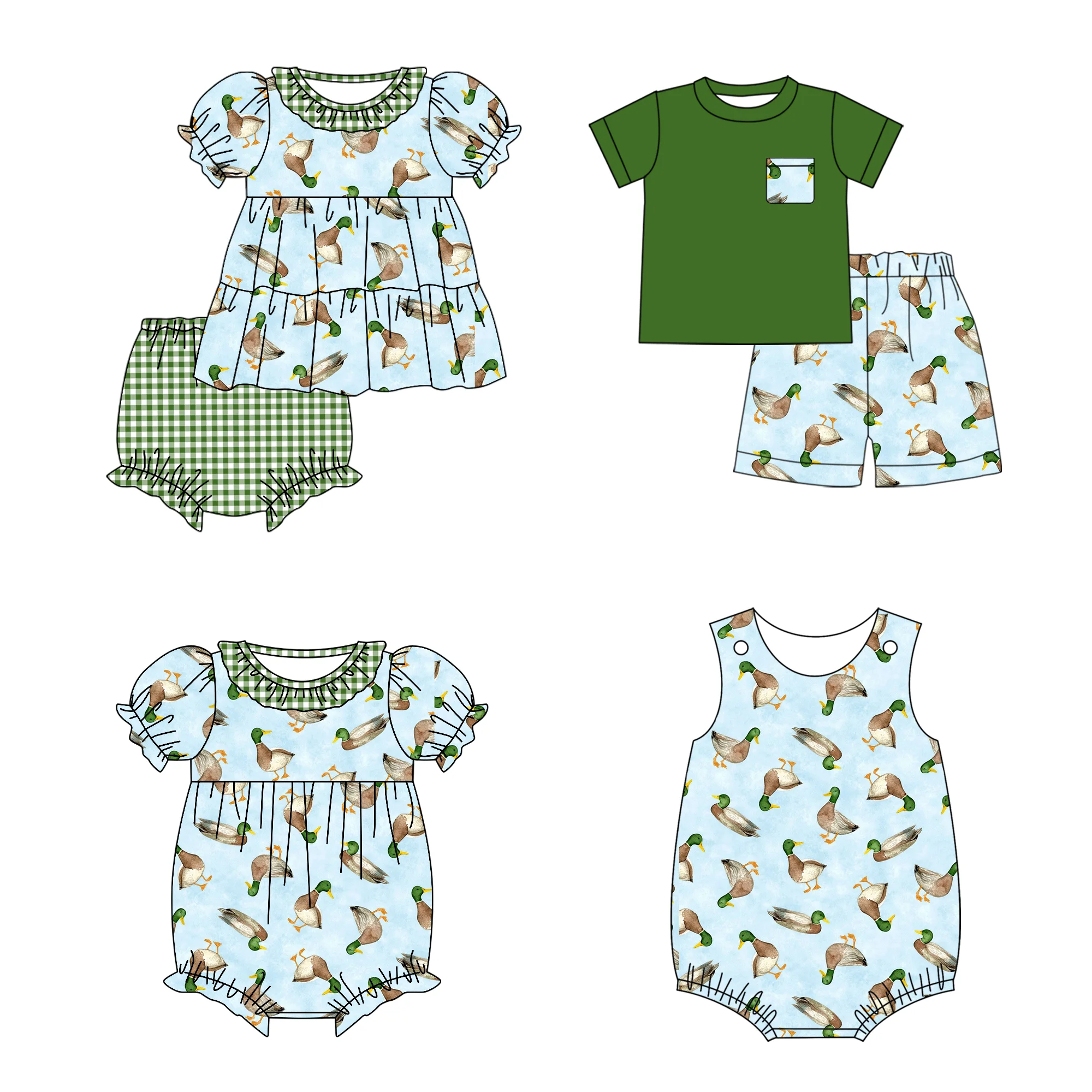 New hot selling children's suit short sleeve elastic duck print shorts elastic girl boy print shorts suit baby romper