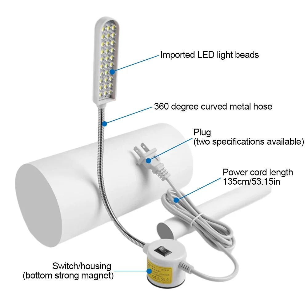 Imagem -04 - Lâmpada Led Industrial com Base Magnética Lâmpada Gooseneck Luz para Máquina de Costura Uso para Tornos Prensas Mesa 10 20 30