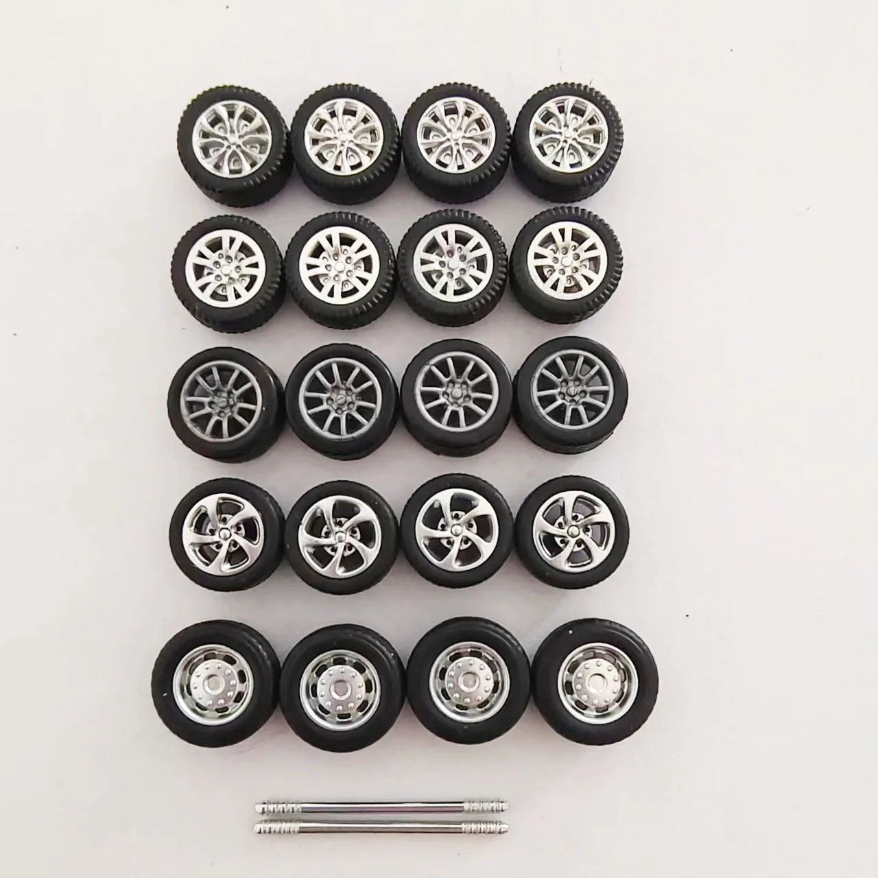 1/64 Alloy Wheels w Rubber Tire Modify Wheel Scene Parts for 1/64 Toy Mini Car Model HW Domeka Matchbox MINIGT Green Light