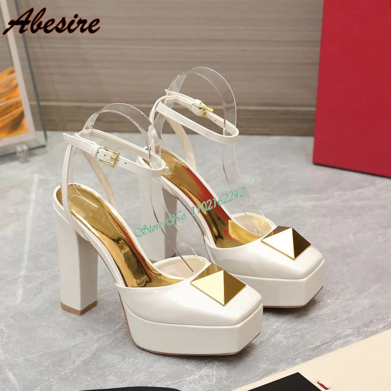 Jesień Nowe Rivet Water Platform Pumps Square Toe Thick Heel Buckle Strap Runway Shoes Fashion Party Dress Sandals For Women 43