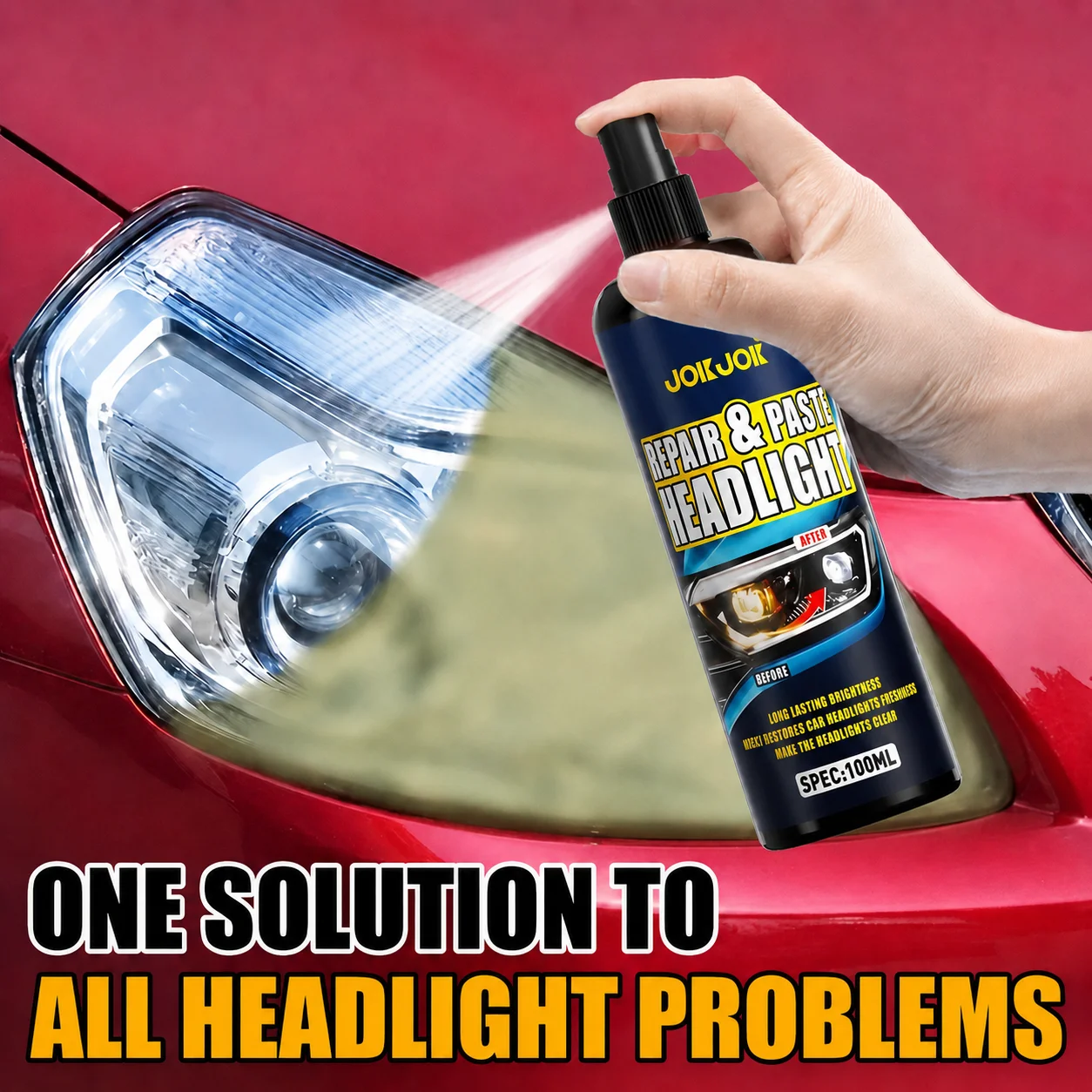 Car Headlight Restoration Spray 100ml, Headlight Polish Cleaner For Clear Automotive Lights, Long-Lasting Care