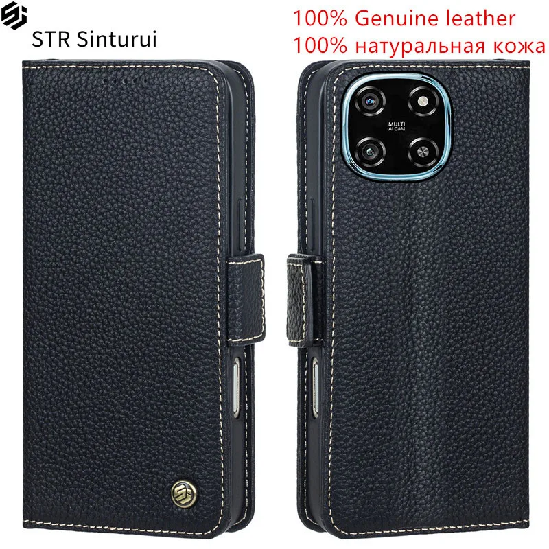 

STR Genuine leather lychee grain card Slot Wallet Cover For Blackview Color 6 Shark 9 Magnetic button Flip shockproof phone Case