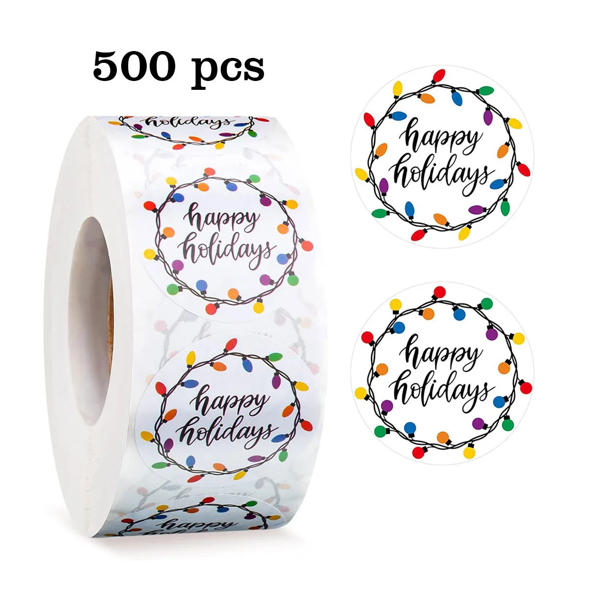 1 لفة ملونة ضوء النيون حفلة عطلة ملصقات ذاتية اللصق ، شكل دائري عطلة سعيد مغلف بطاقة المعايدة ملصق ديكور