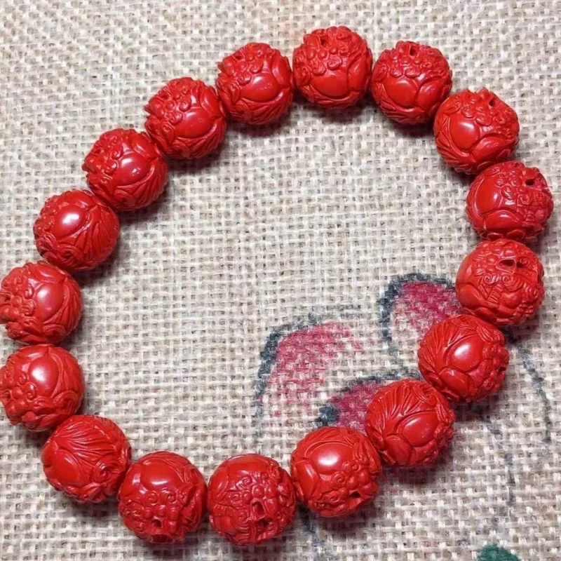 Avoiding Evil Cinnabar Bracelet to Pure Zhiyang Boutique 95% High Zhu Content Sand Red Sand Pixiu Bracelet Meditation Beads