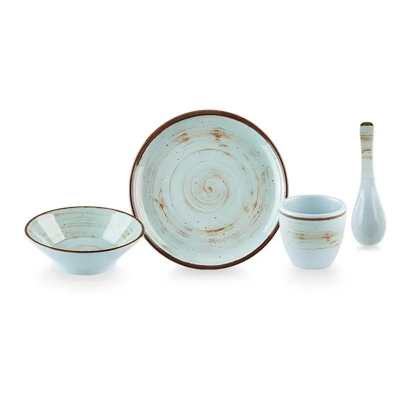 Set Household ceramic tableware Eco-friendly porcelain plate Underglaze color Fruit pattern Creative rice soup plate Hotel use