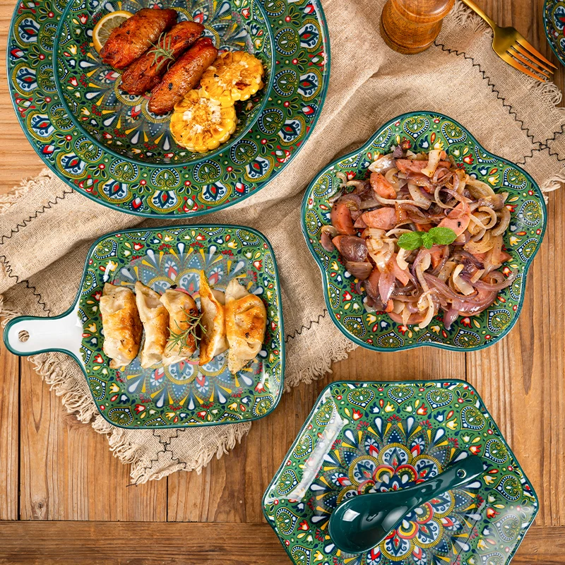 Ceramic Tableware Set Rice Bowl Serving Plate Creative Cutlery Soup Plate Noodle Handle Bowl Sauce Dish Steak Salad Fruit Plate