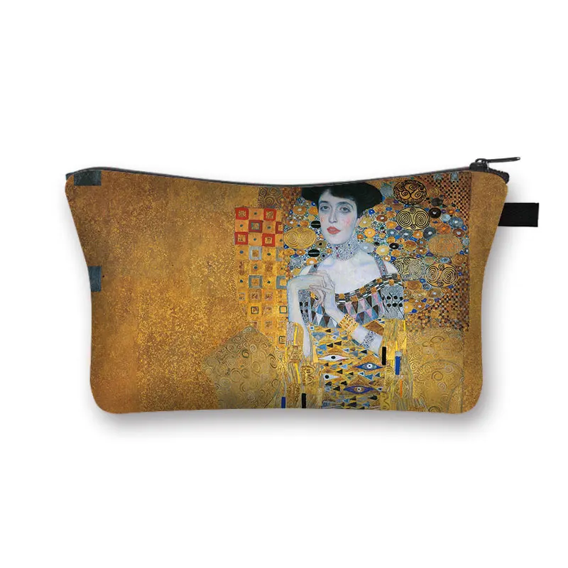 Gustav klimtによる油絵化粧品ケースkiss tears la virgen女性用化粧バッグ女の子用トイレタリーバッグ口紅化粧品バッグ