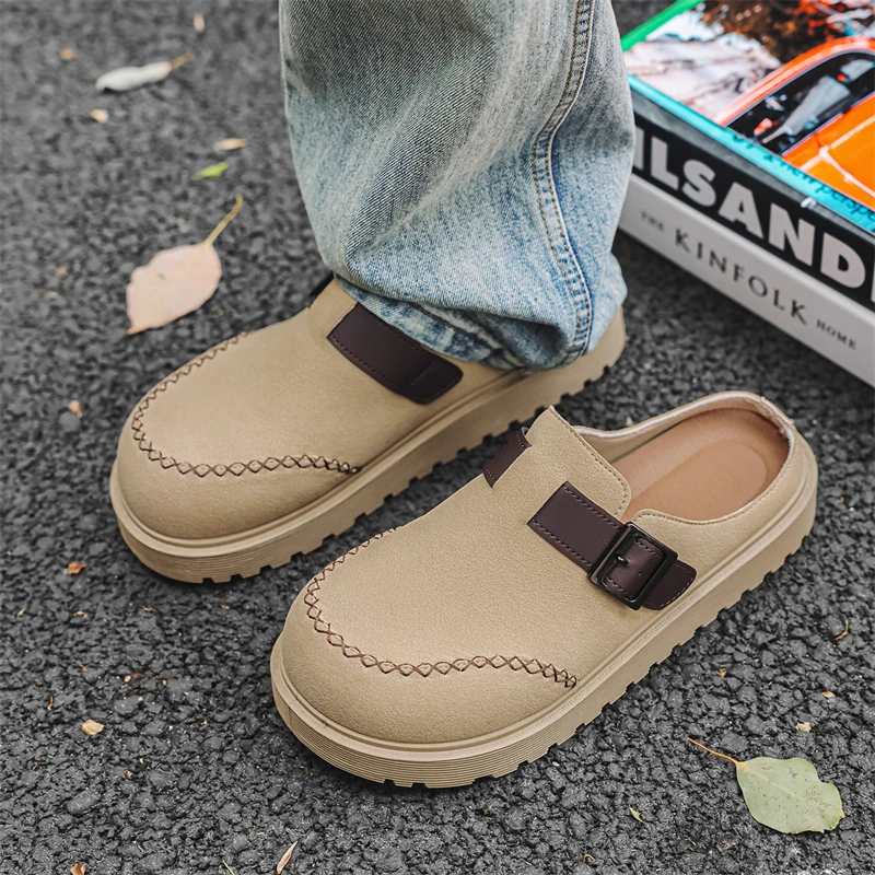 

Men's Summer 2026 Slip-On Driving Shoes Thick Bottom Anti-Slip Outdoor Wear Retro Toe-Covering Half Slippers
