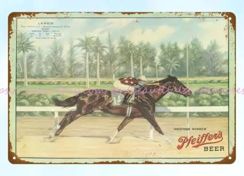 Pfeiffer's Beer horse racing man cave dinning metal tin sign hanging wall art