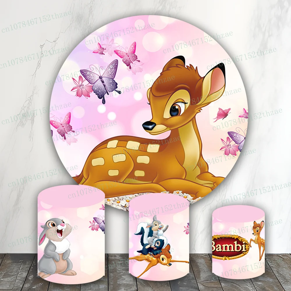 

Bambi Birthday Party Photo Backdrop Baby Shower Photo Background Round&Cylinders Plinth Covers Decoration