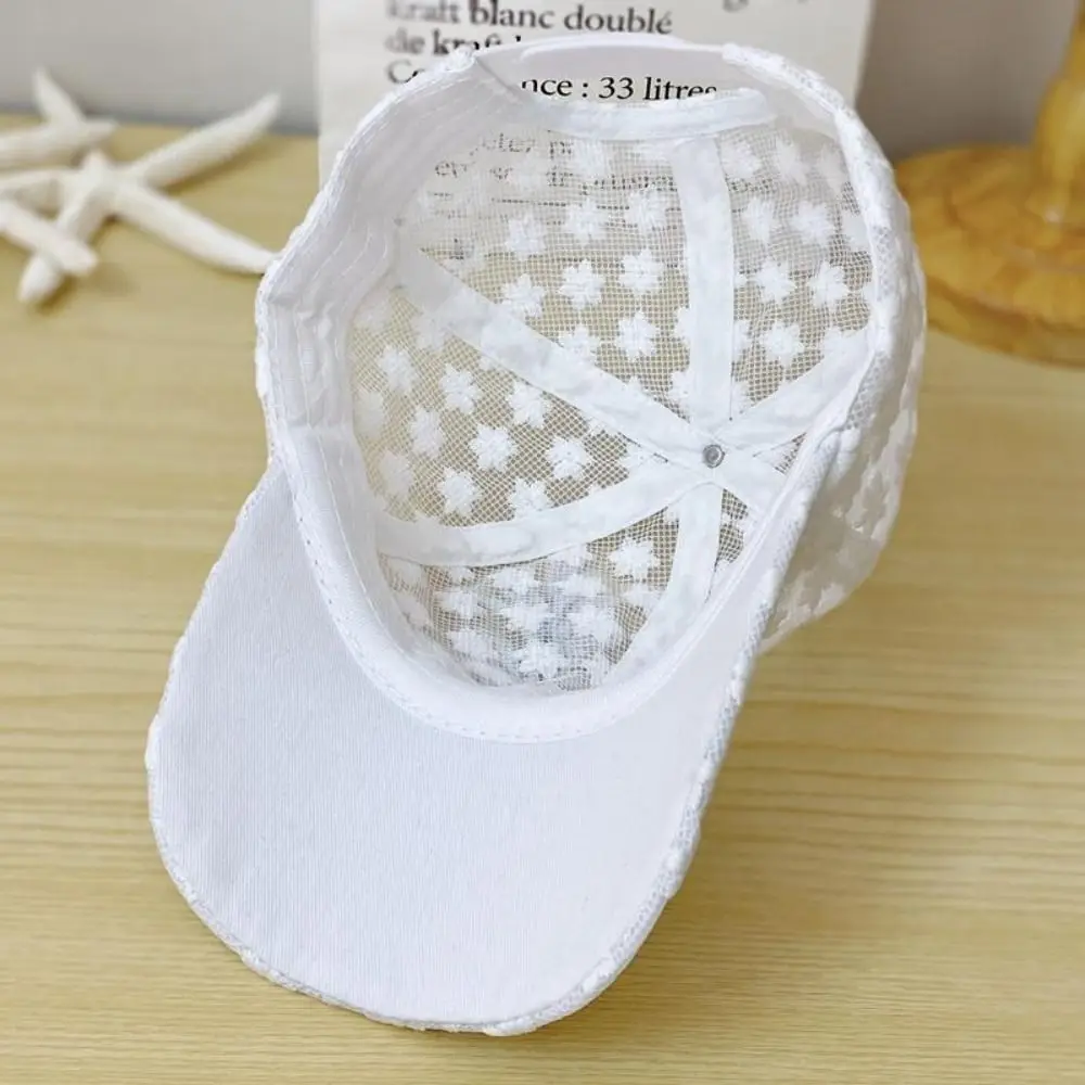 Breathable Embroidery Ladies Caps Quick Drying Hollow Out Baseball Hat Lace Mesh White Flower Baseball Cap Go Fishing