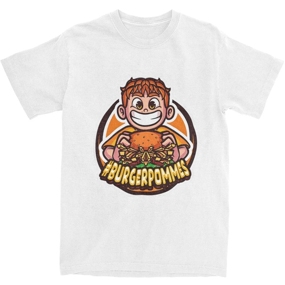 

2025 New Adult Short-sleeved BURGERPOMMES Cartoon-printed Loose Pullovers High-end Luxury Is for Both Men and Women Top Y2k
