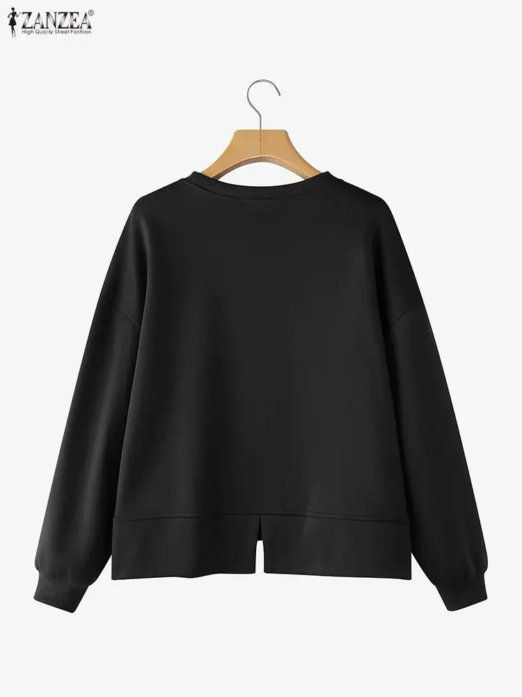 ZANZEA Mode Vrouwen Lange Mouw Sweatshirts Effen Kleur Pollovers 2025, Herfst Casual Winter Jumpers Losse Blouse Top Streetwear