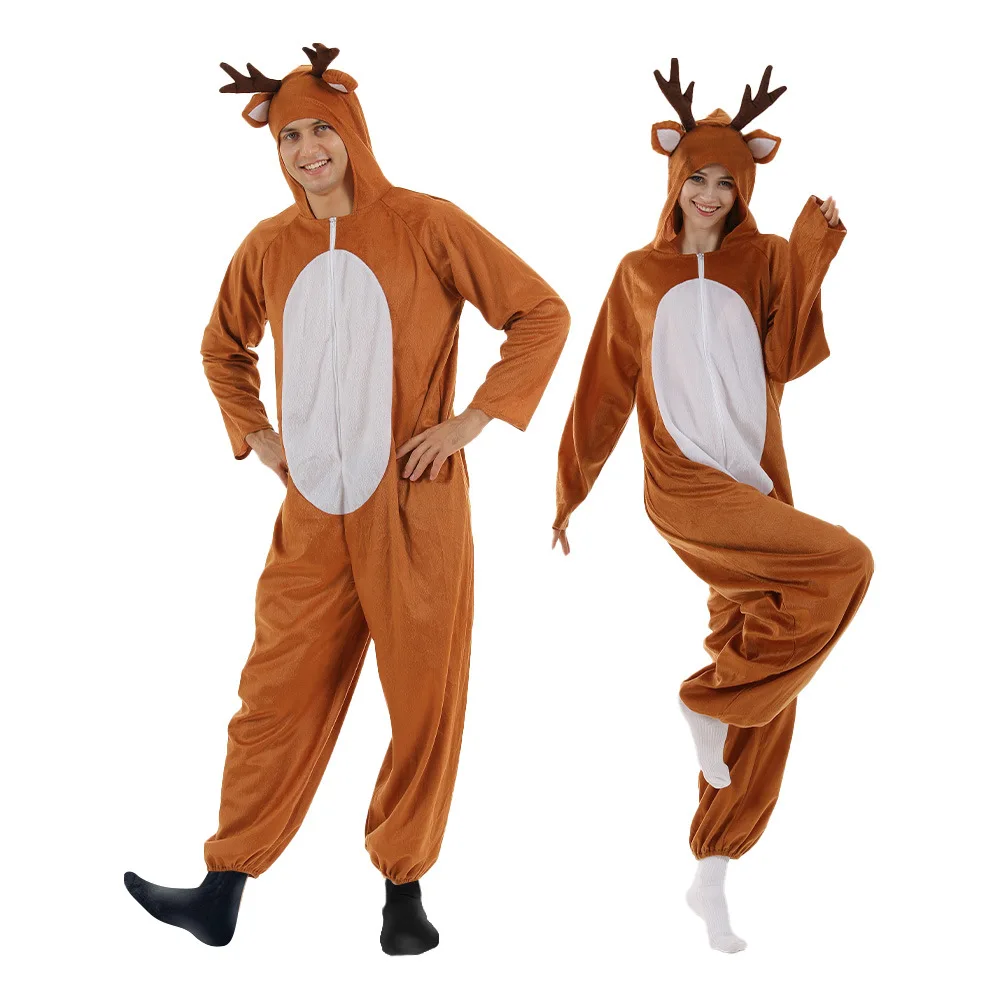 

Christmas Cute Elk Full Set Couple Role Play Santa Claus Dress Up Jumpsuit Suit Party Stage Costume Bar Reindeer Costume