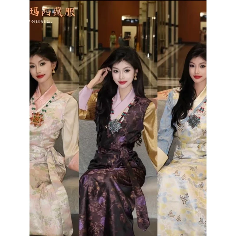 

Chinese Tibetan Double-Collared Ethnic Wind Bora Skirt Lhasa Dress